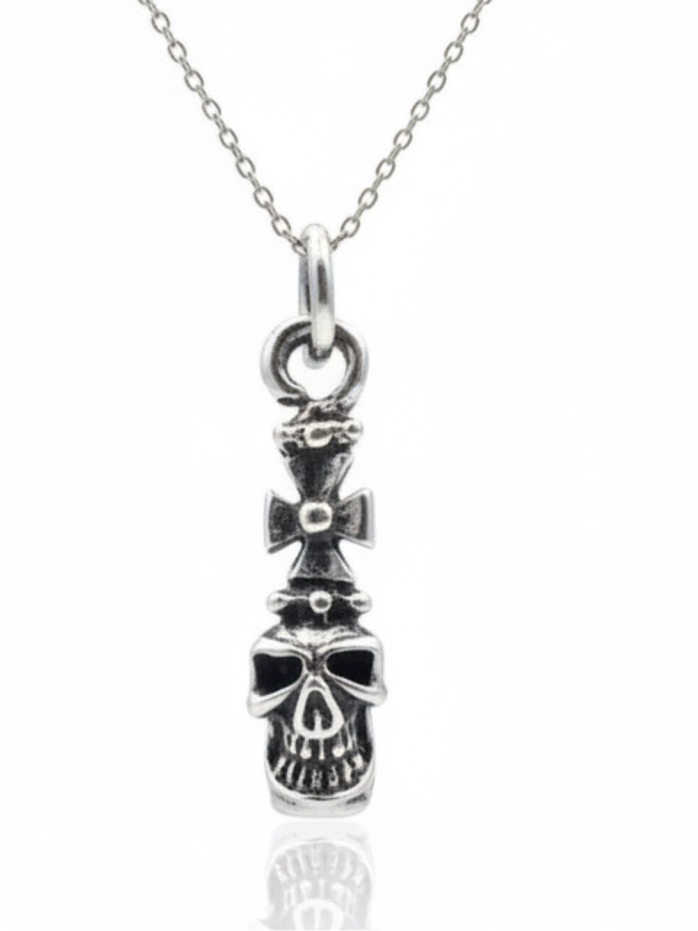 950 Sterling Silver Skull Templar Cross Necklace Italy Chain XRF Verified